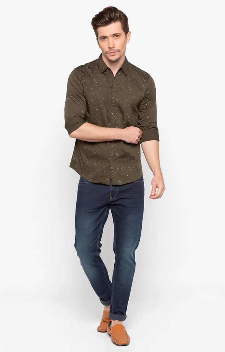 Spykar Men'S Brown Cotton Printed Casual Shirts