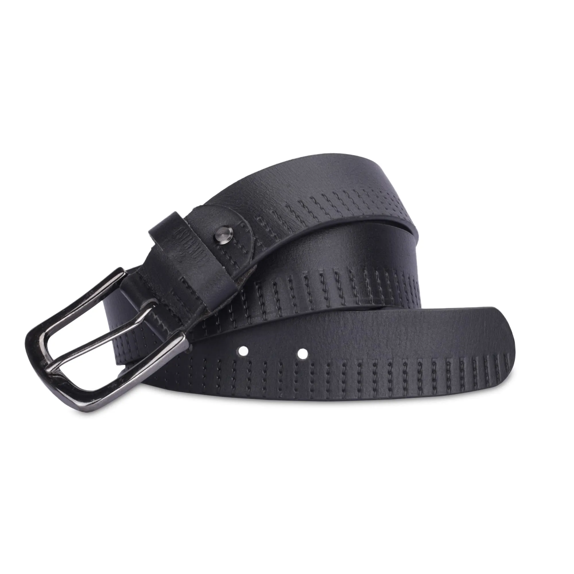 THE CLOWNFISH Men's Genuine Leather Belt with Design- Black (Size- 32 inches)