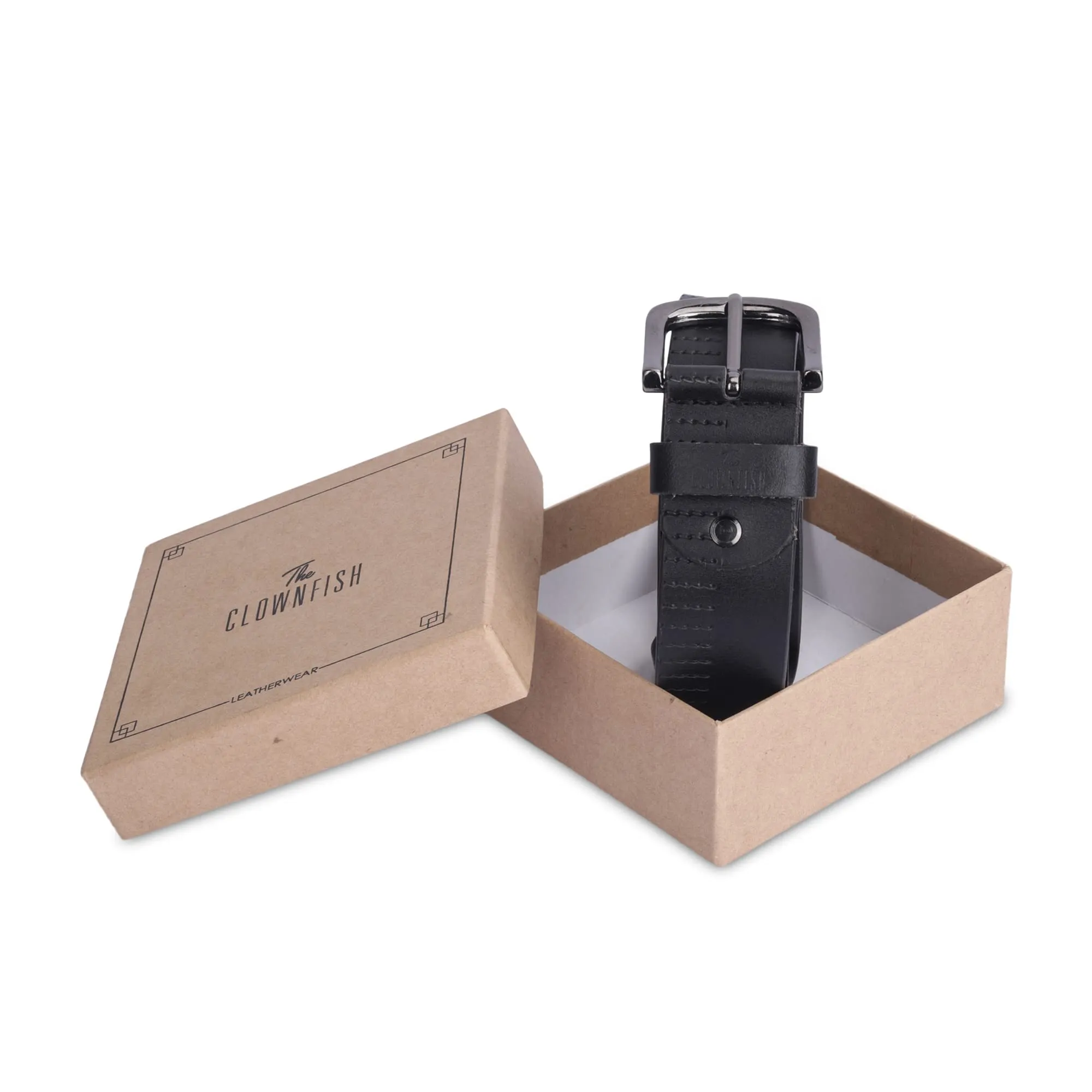 THE CLOWNFISH Men's Genuine Leather Belt with Design- Black (Size- 32 inches)