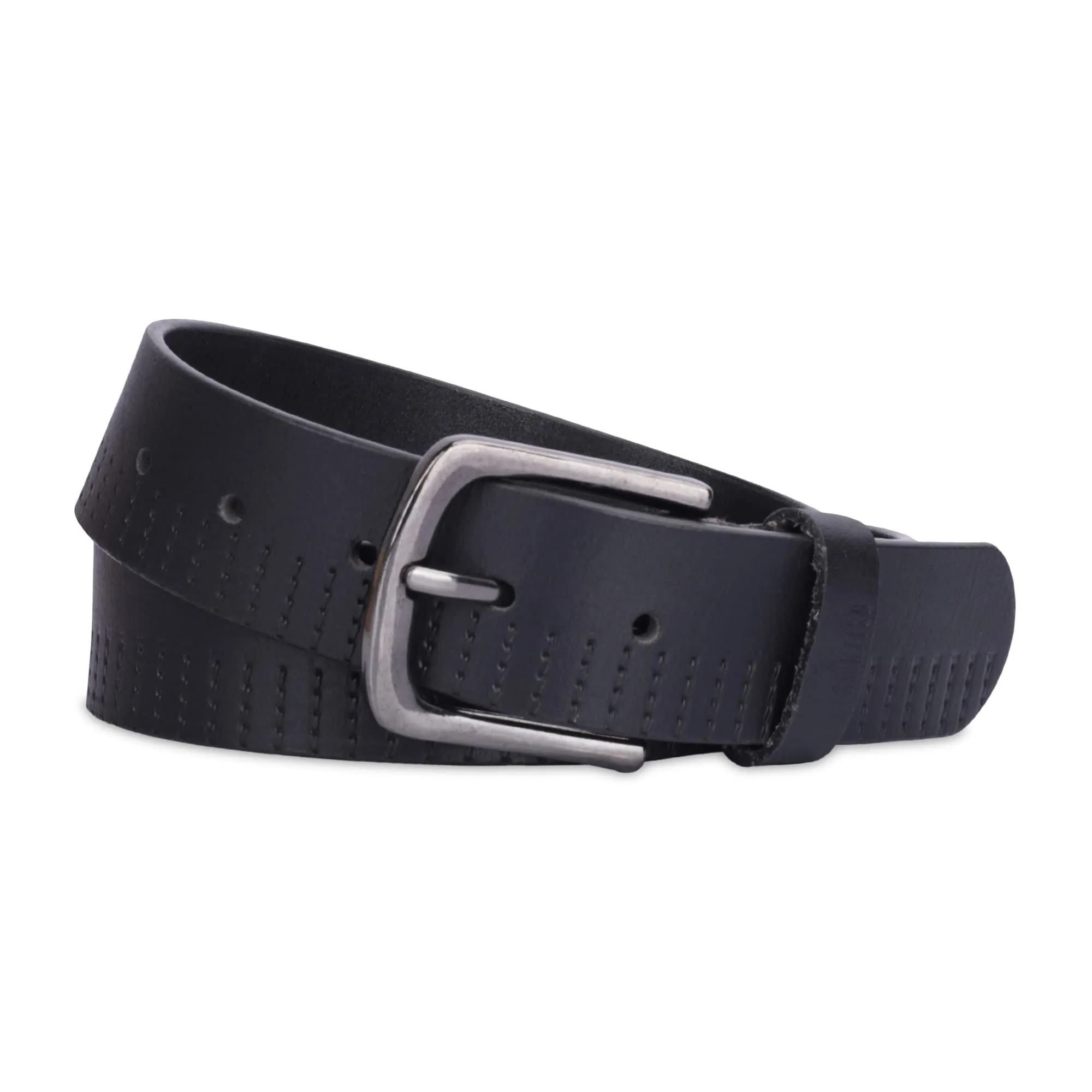 THE CLOWNFISH Men's Genuine Leather Belt with Design- Black (Size- 32 inches)