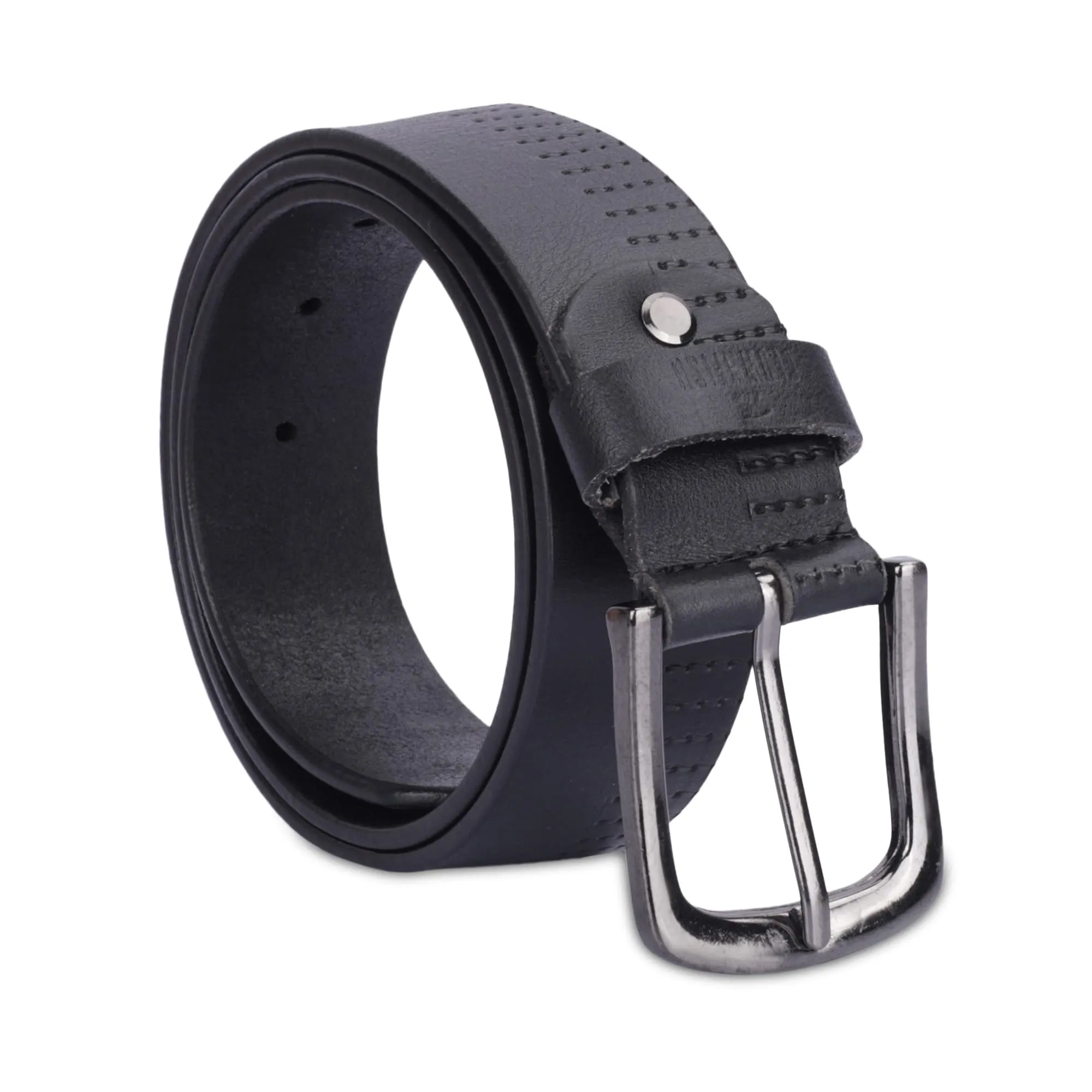 THE CLOWNFISH Men's Genuine Leather Belt with Design- Black (Size- 32 inches)