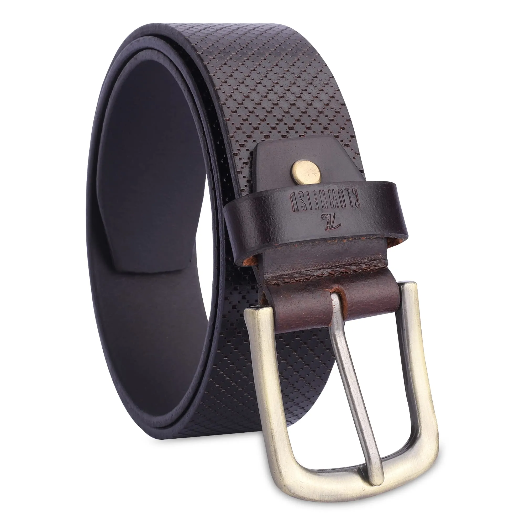 THE CLOWNFISH Men's Genuine Leather Belt with Embossed Design - Dark Chocolate (Size - 40 inches)