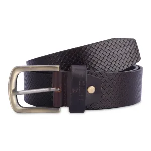 THE CLOWNFISH Men's Genuine Leather Belt with Embossed Design - Dark Chocolate (Size - 40 inches)