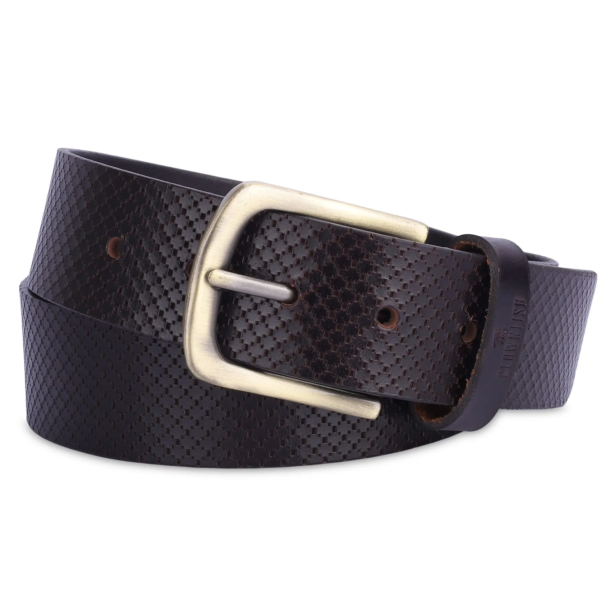 THE CLOWNFISH Men's Genuine Leather Belt with Embossed Design - Dark Chocolate (Size - 40 inches)