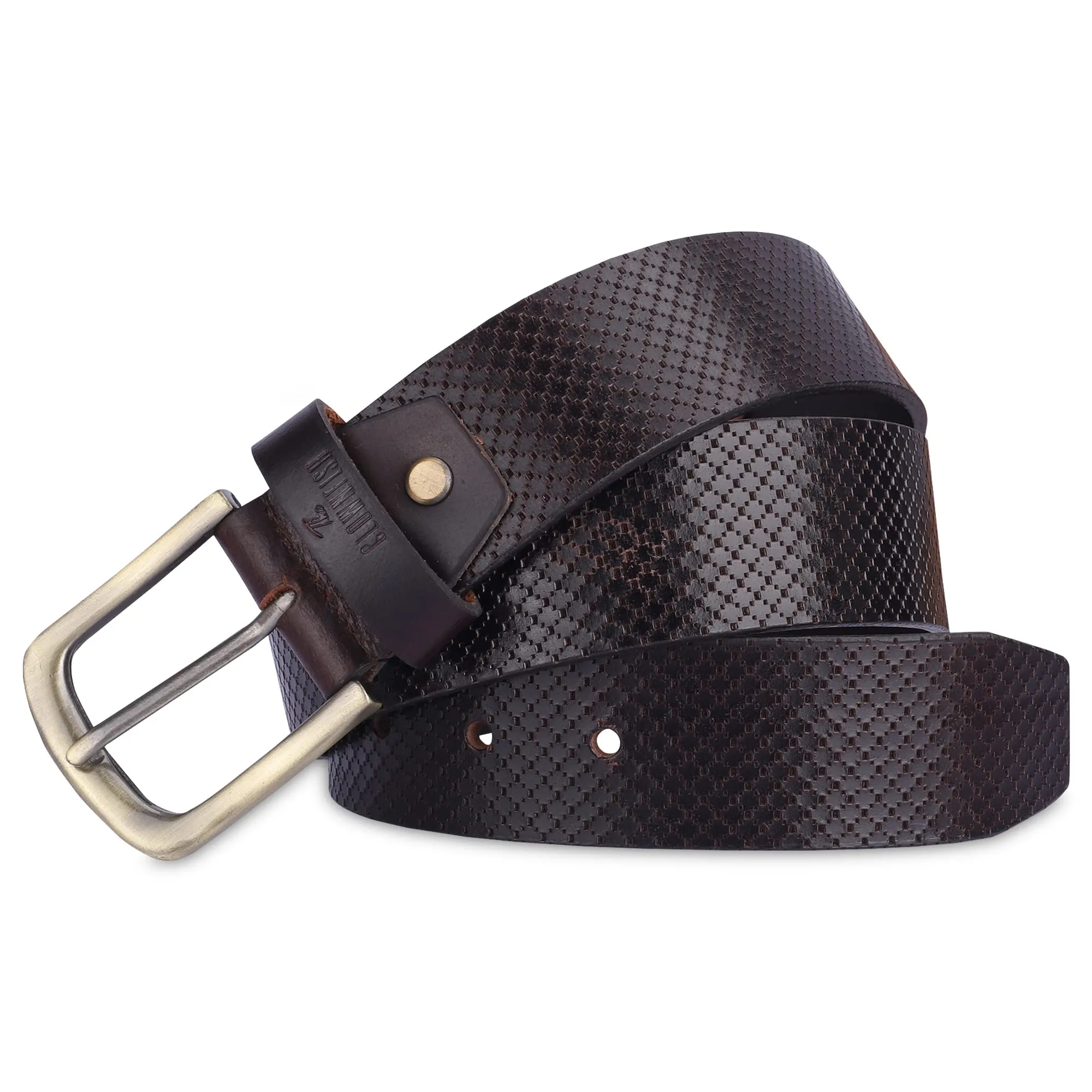 THE CLOWNFISH Men's Genuine Leather Belt with Embossed Design - Dark Chocolate (Size - 40 inches)
