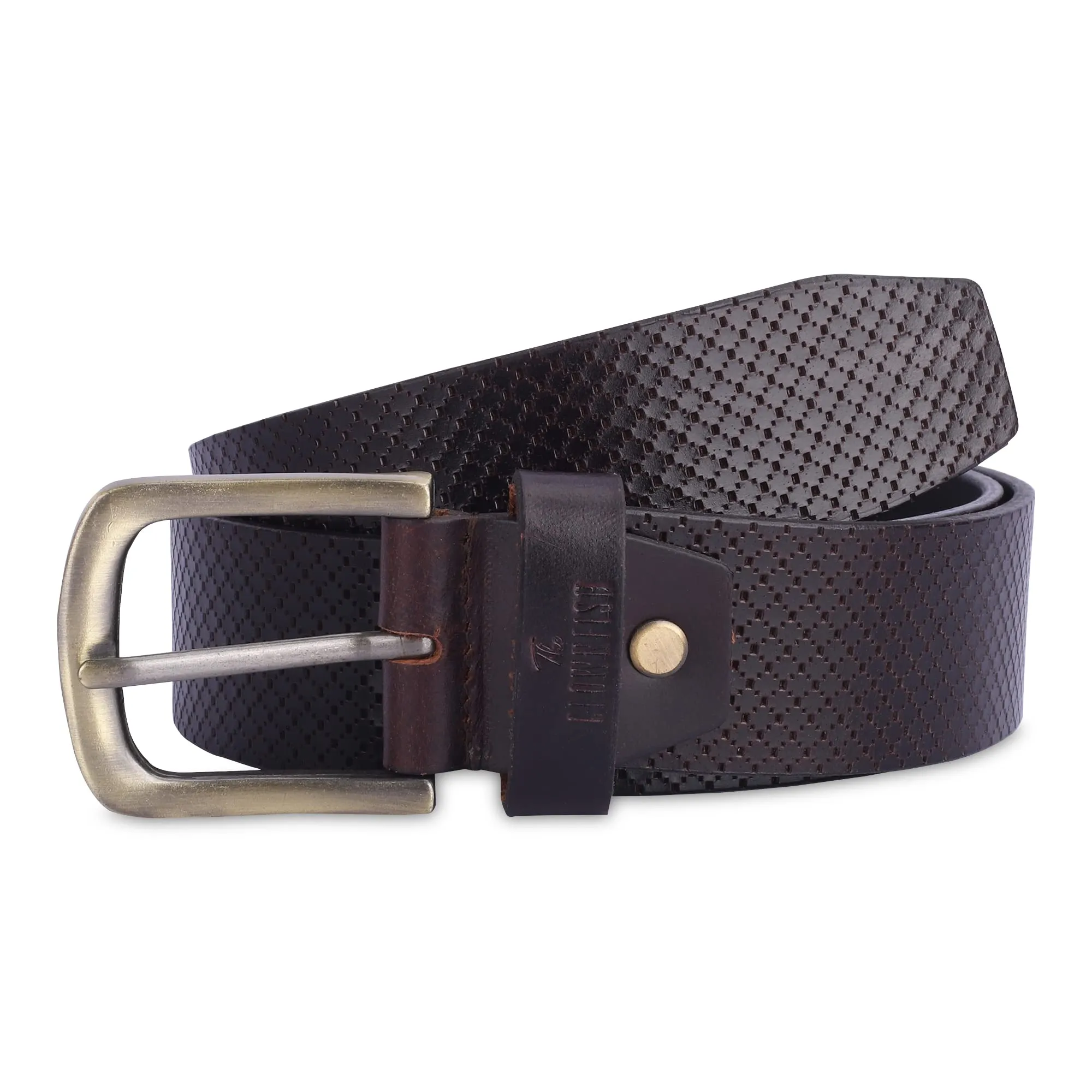 THE CLOWNFISH Men's Genuine Leather Belt with Embossed Design - Dark Chocolate (Size - 40 inches)