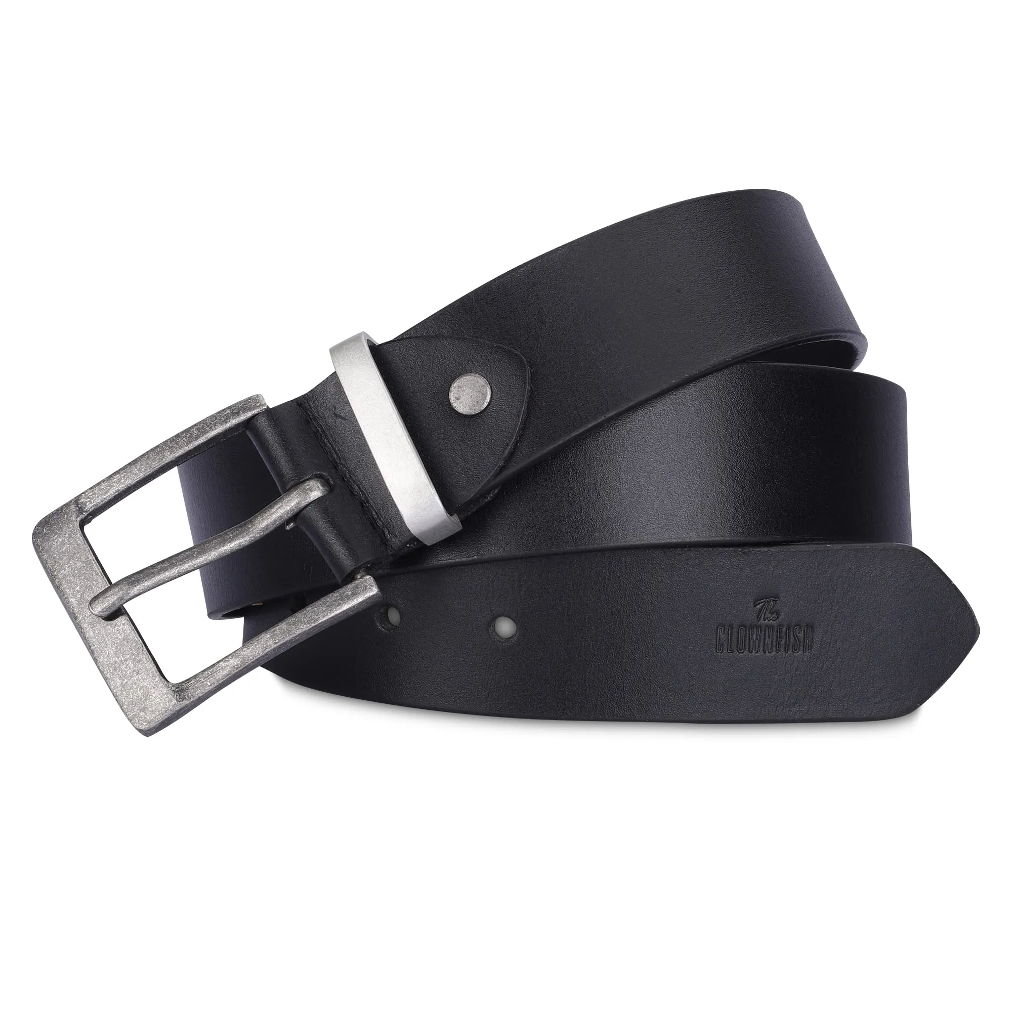 THE CLOWNFISH Men's Genuine Leather Belts - Black (Size-32 inches)