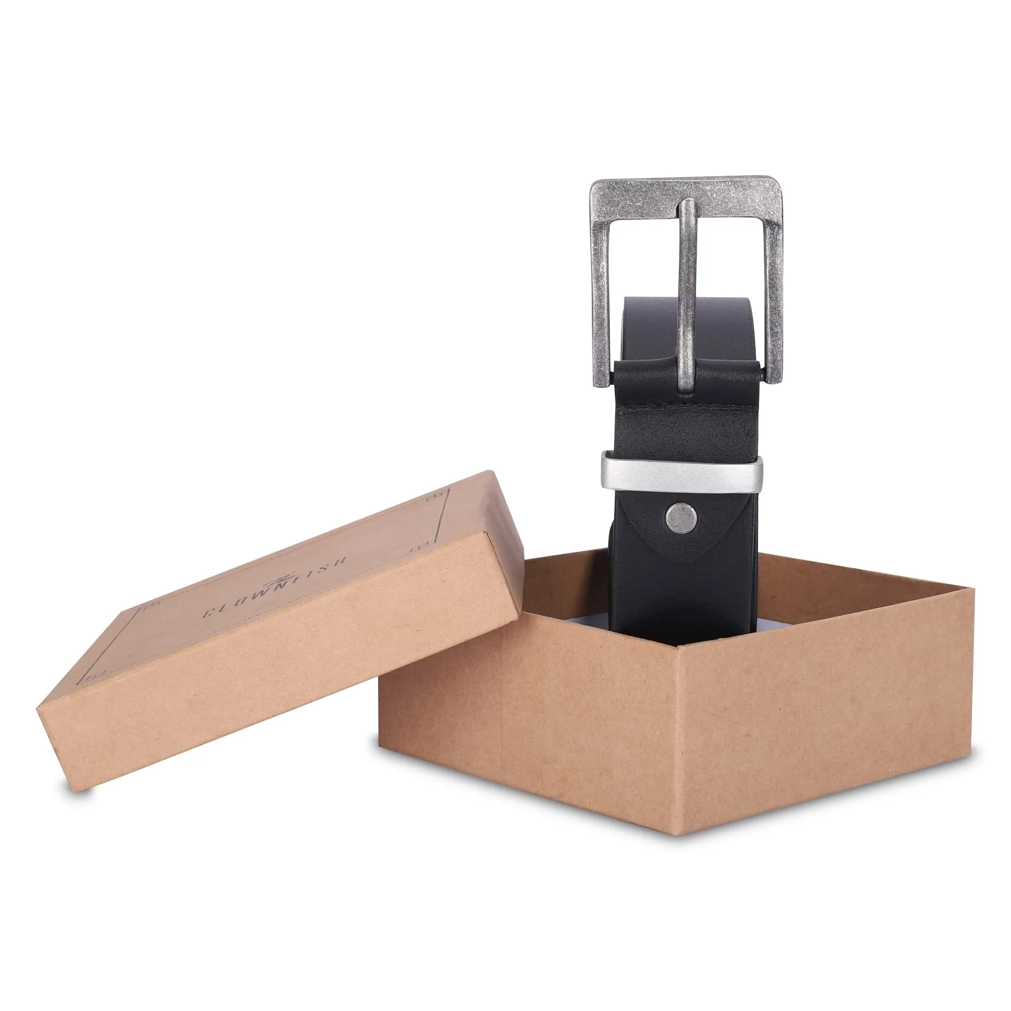THE CLOWNFISH Men's Genuine Leather Belts - Black (Size-32 inches)