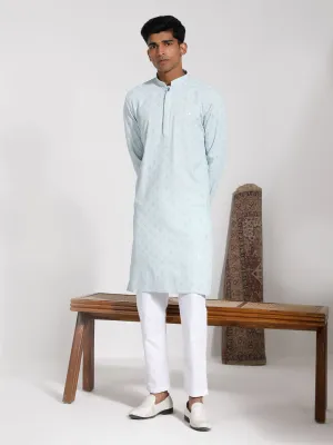 VASTRAMAY Men's Aqua Rayon Kurta Set