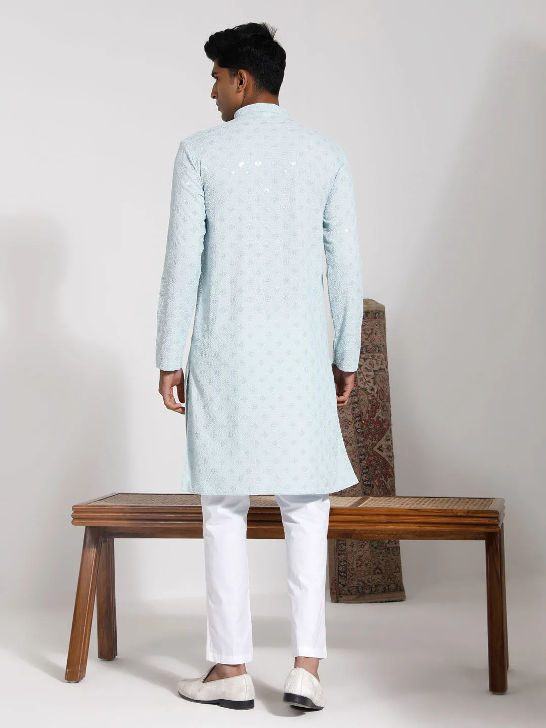 VASTRAMAY Men's Aqua Rayon Kurta Set