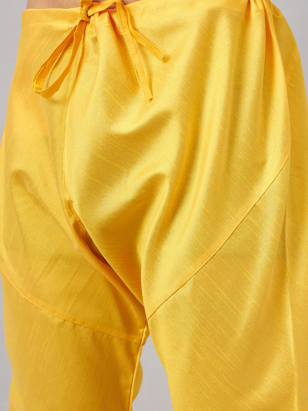 VASTRAMAY Men's Coffee Jacket Set With Yellow Kurta