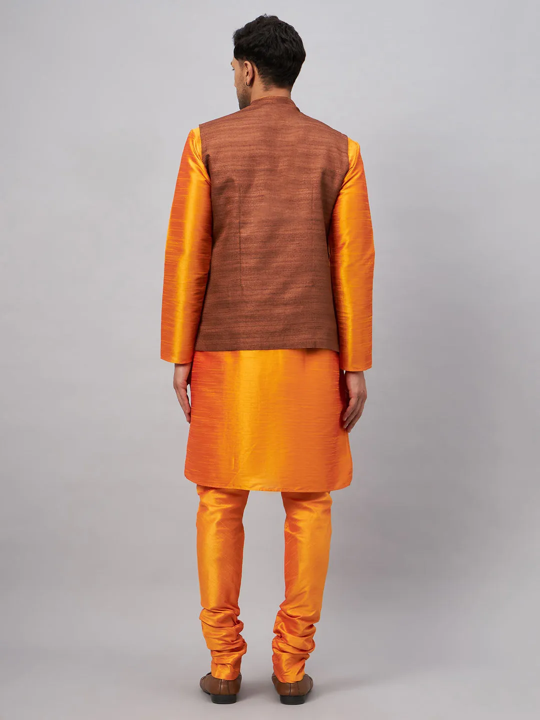 VASTRAMAY Men's Coffee Nehru Jacket Kurta Pyjama