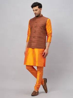 VASTRAMAY Men's Coffee Nehru Jacket Kurta Pyjama