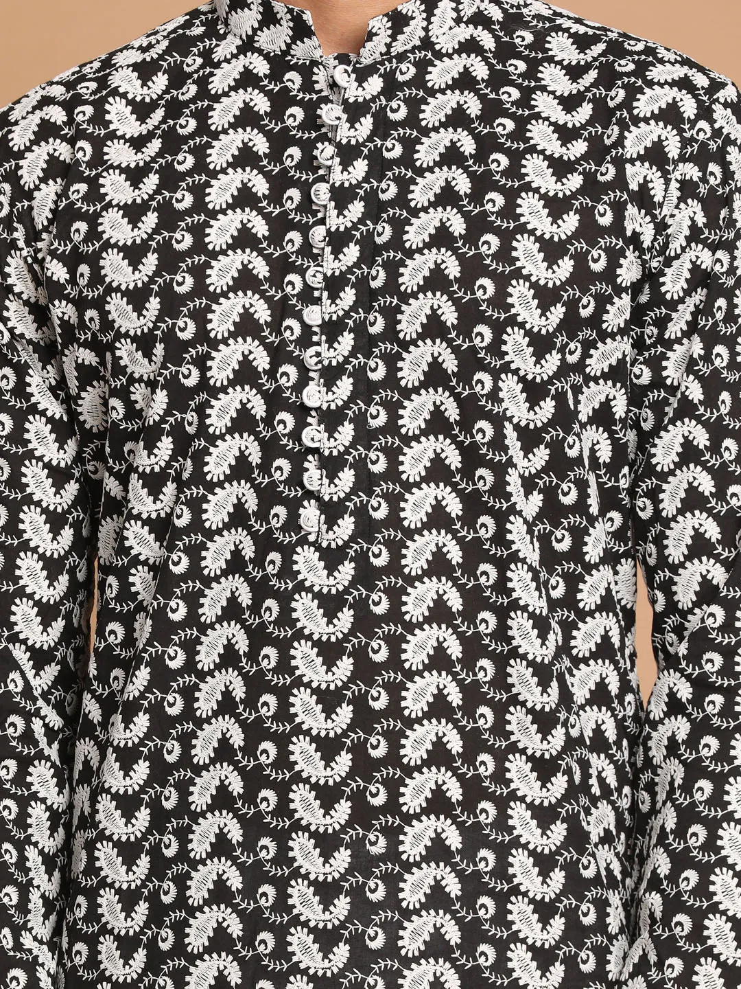 VASTRAMAY Men's Cotton Chikankari Kurta With Dhoti