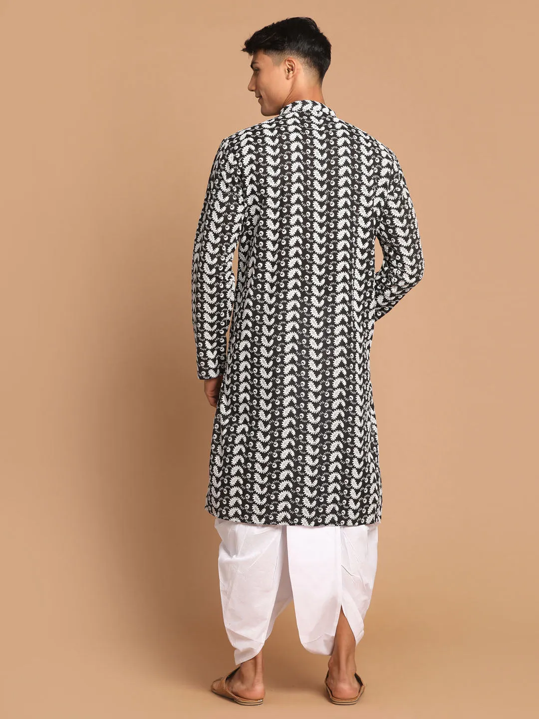 VASTRAMAY Men's Cotton Chikankari Kurta With Dhoti
