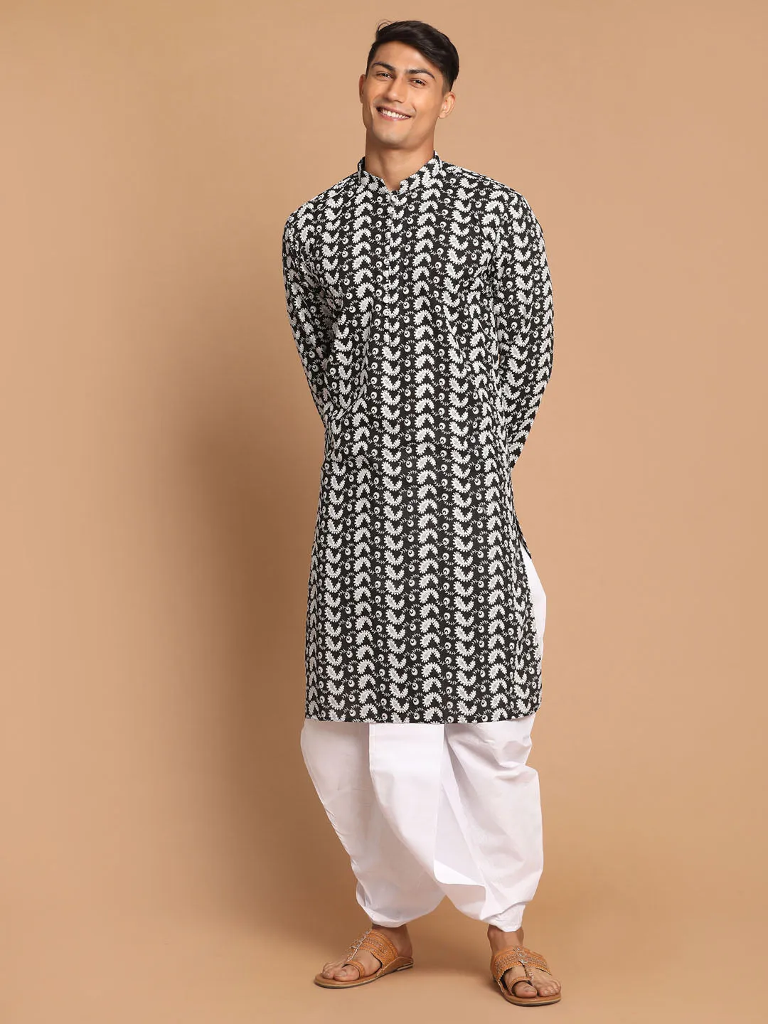VASTRAMAY Men's Cotton Chikankari Kurta With Dhoti