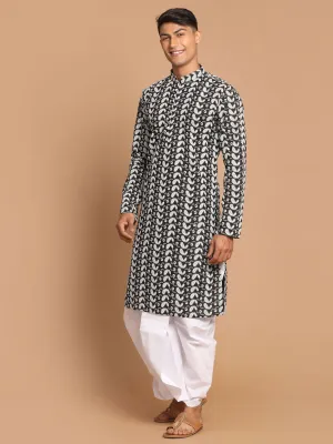 VASTRAMAY Men's Cotton Chikankari Kurta With Dhoti