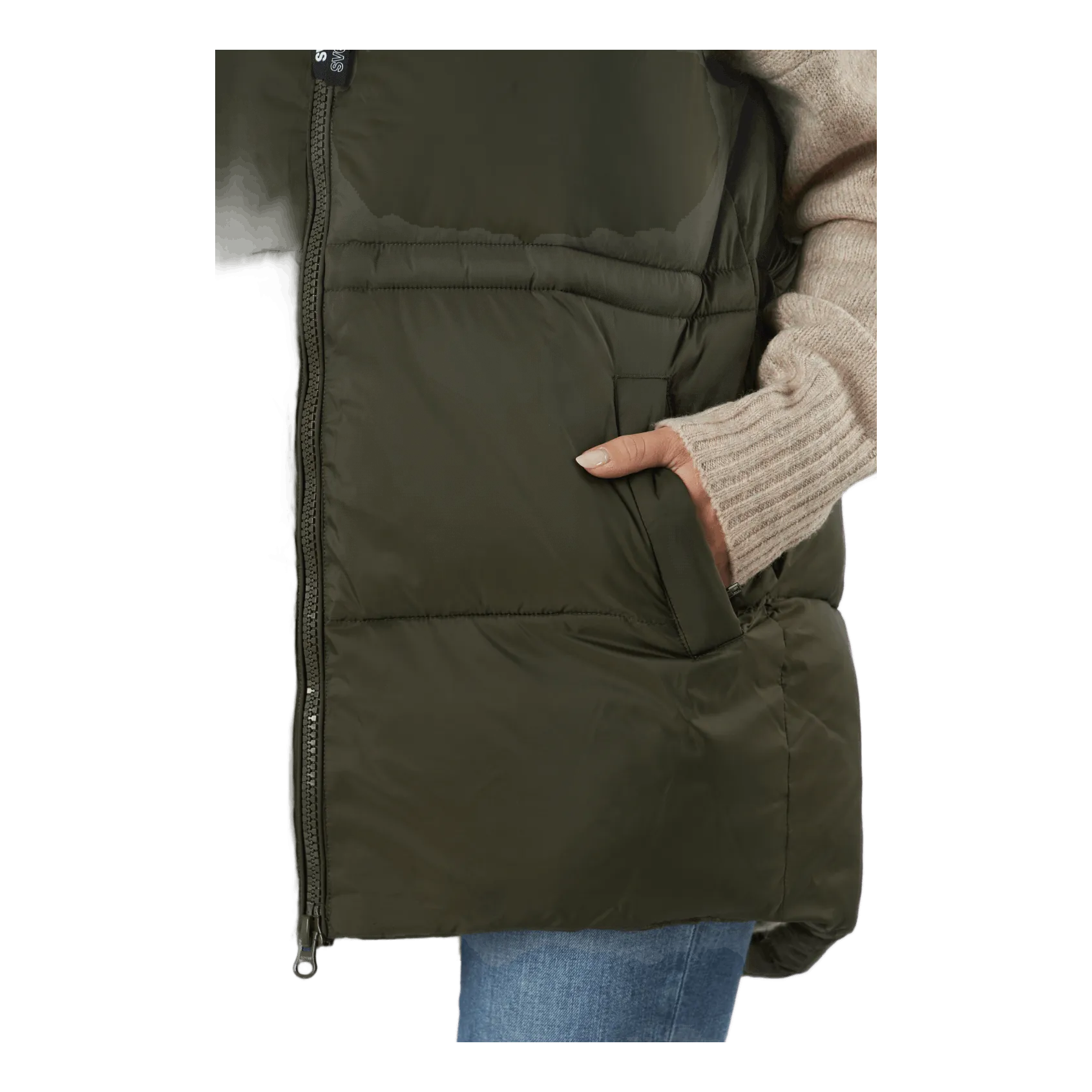 W. Generous Hip Length Vest Dark Army