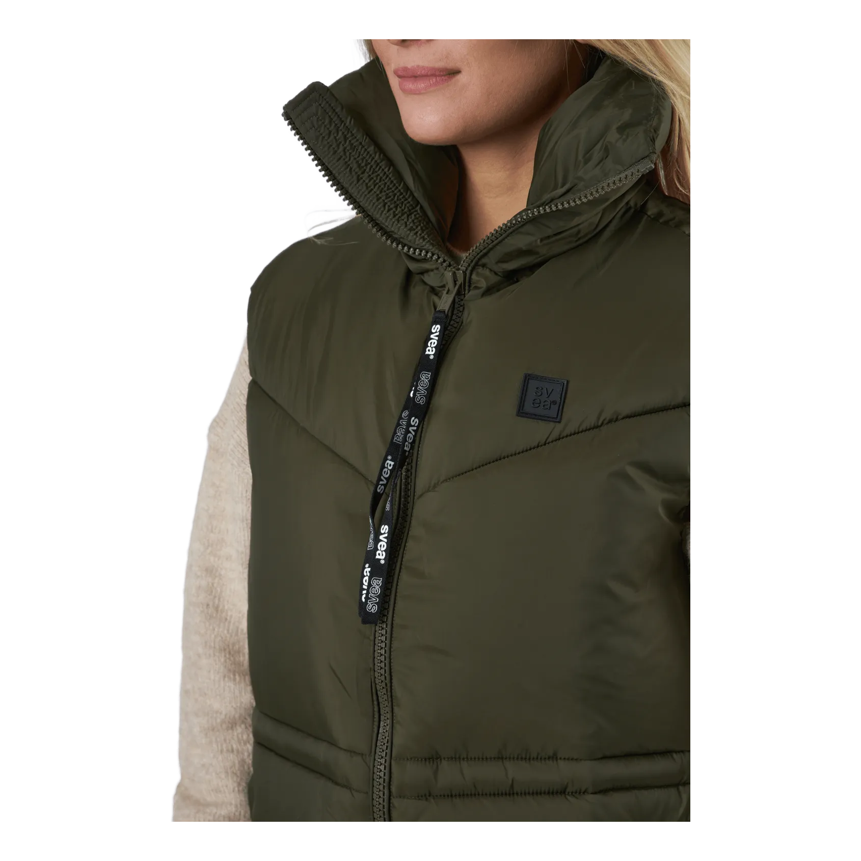 W. Generous Hip Length Vest Dark Army
