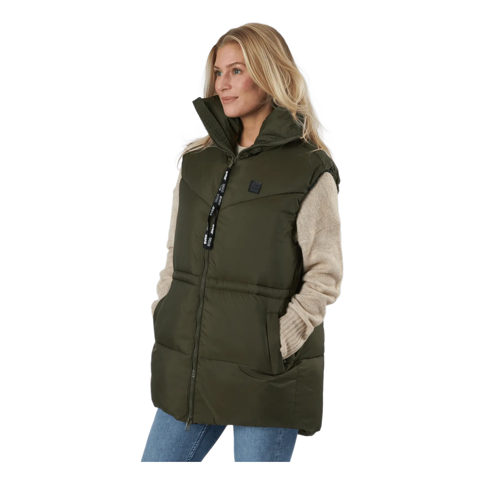 W. Generous Hip Length Vest Dark Army
