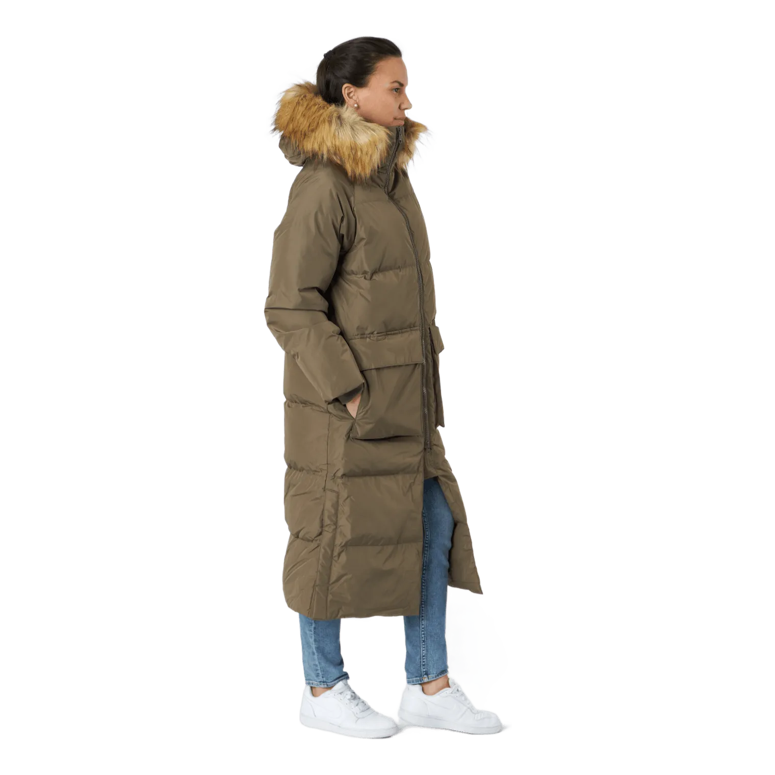 W. Loose Fur Hood Coat Mole