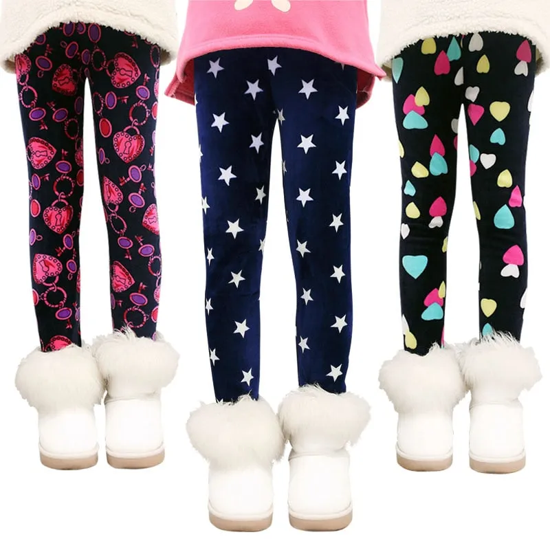 Winter Colorful Print Flower Butterfly Soft Warm Girls Leggings