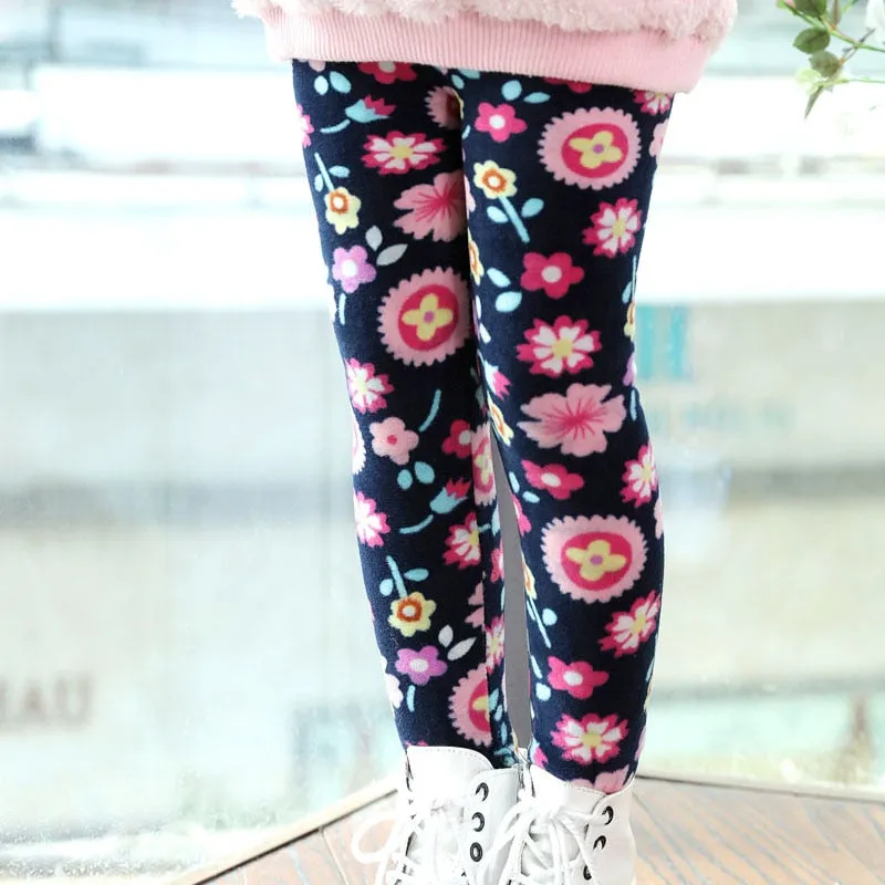 Winter Colorful Print Flower Butterfly Soft Warm Girls Leggings