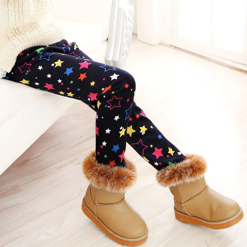 Winter Colorful Print Flower Butterfly Soft Warm Girls Leggings