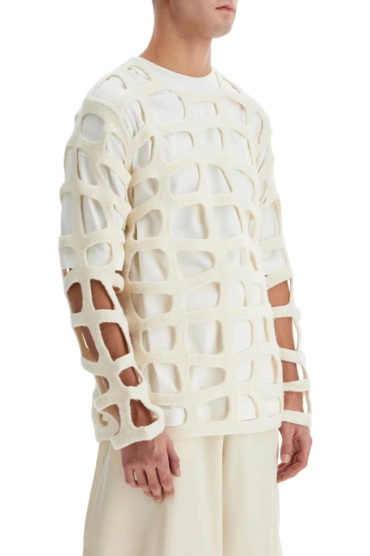 wool cut out top with italian PN N011 OFF WHITE