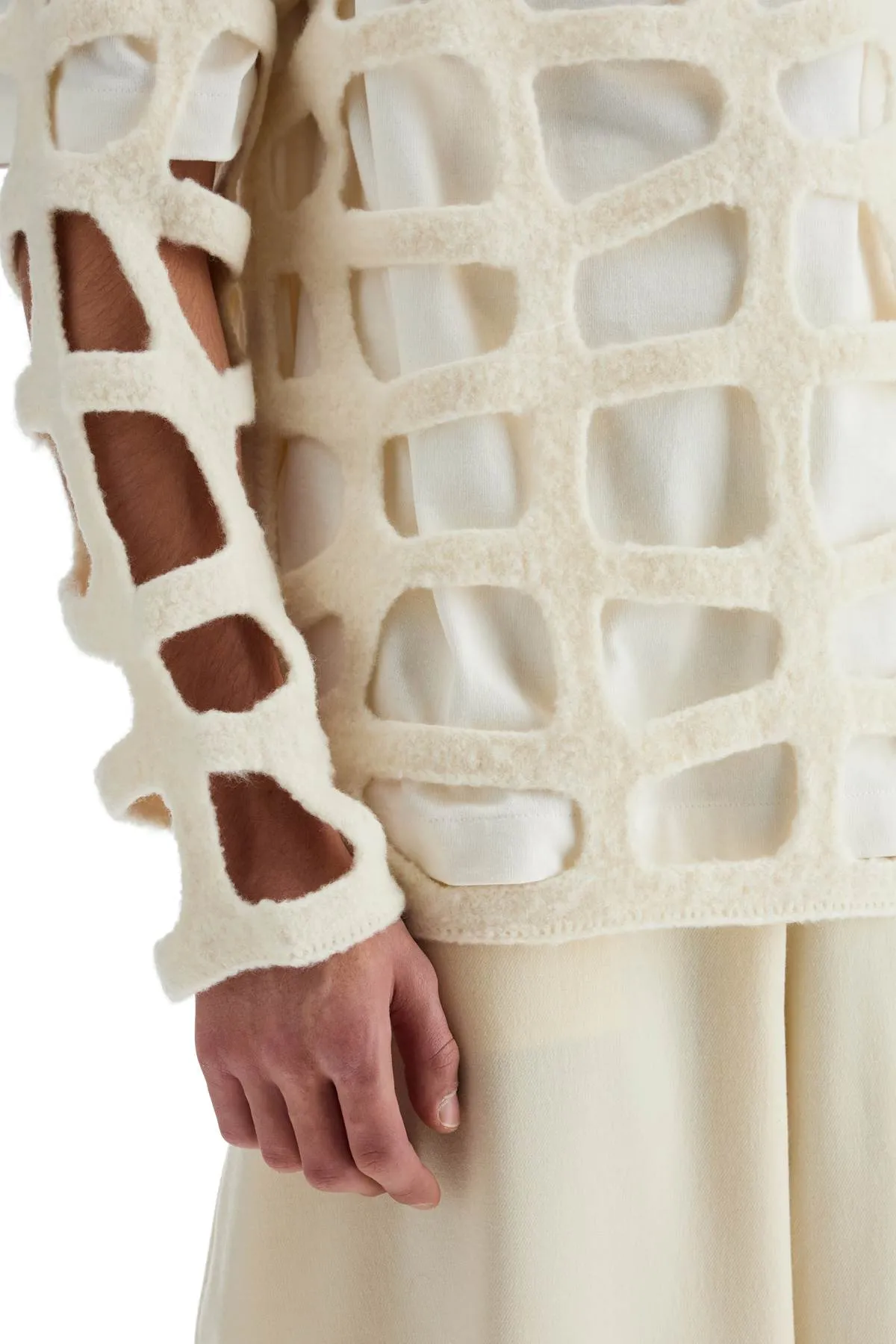 wool cut out top with italian PN N011 OFF WHITE